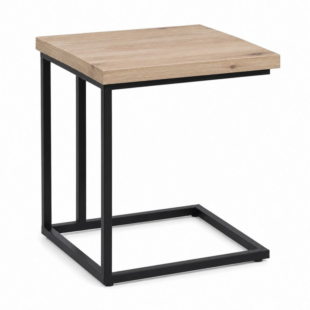 Table d'appoint en C chêne clair et noir en panneau mélaminé et acier 45 x 35 x 60 cm