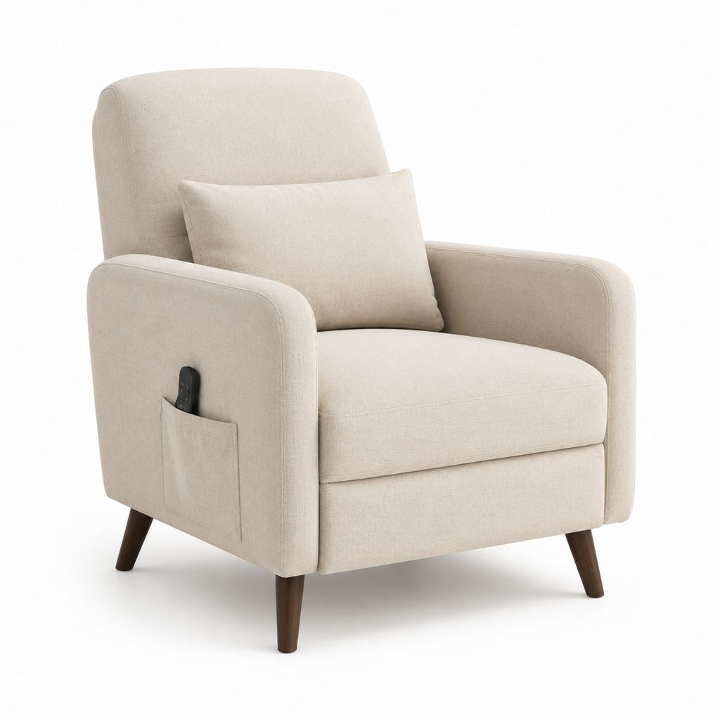 Fauteuil relax électrique inclinable beige en polyester avec poche latérale 82 x 90 x 101 cm