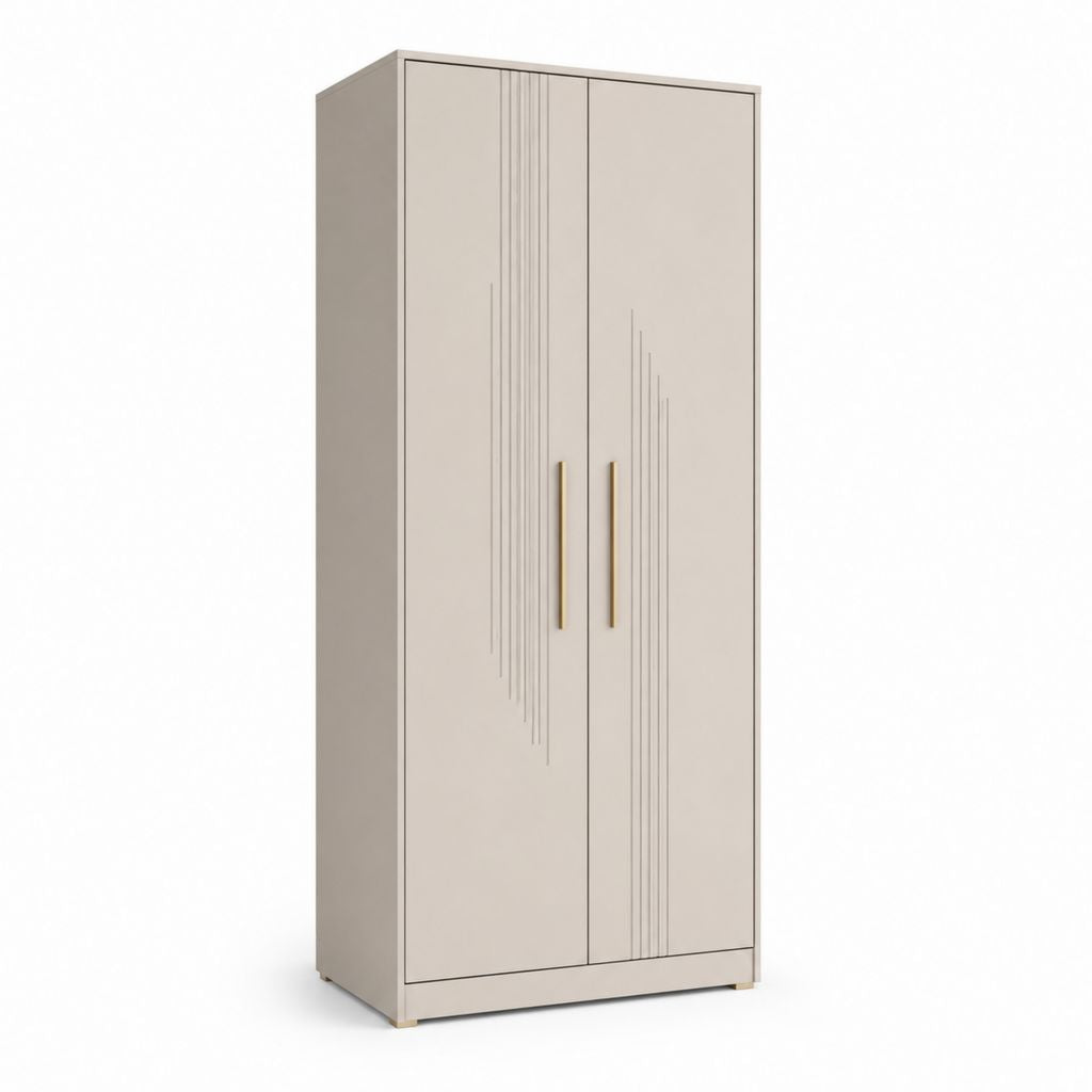 Armoire de chambre 2 portes beige en panneaux de particules mélaminés rectangulaire 100 x 52 x 200 cm