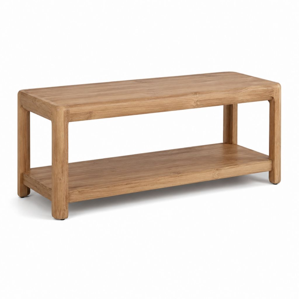 Table basse avec étagère en teck massif naturel rectangulaire 100 x 50 x 45 cm