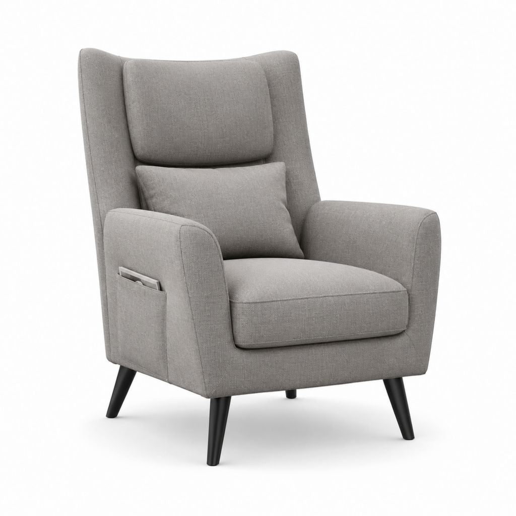 Fauteuil de lecture gris en polyester avec poche latérale 80 x 86 x 103 cm