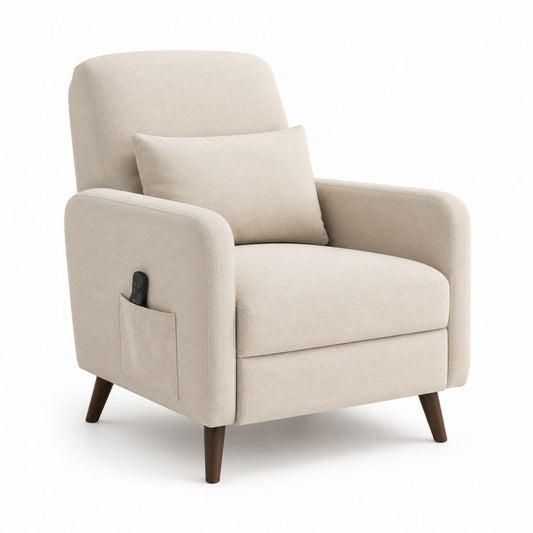 Fauteuil relax électrique inclinable beige en polyester avec poche latérale 82 x 90 x 101 cm