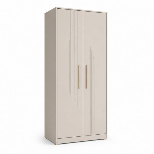 Armoire de chambre 2 portes beige en panneaux de particules mélaminés rectangulaire 100 x 52 x 200 cm