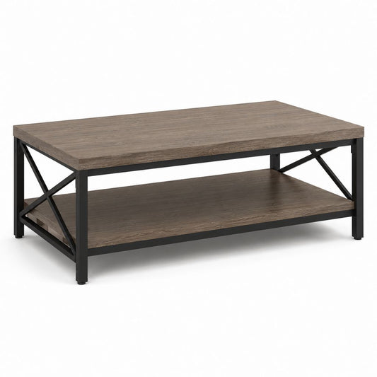 Table basse rectangulaire marron et noire en panneaux MDF et acier 100 x 60 x 45 cm