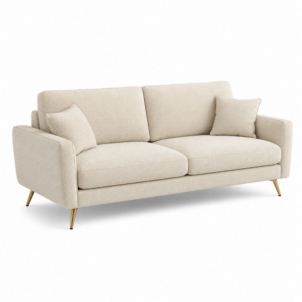 Canapé 2 places beige en polyester avec pieds en acier 180 x 88 x 85 cm