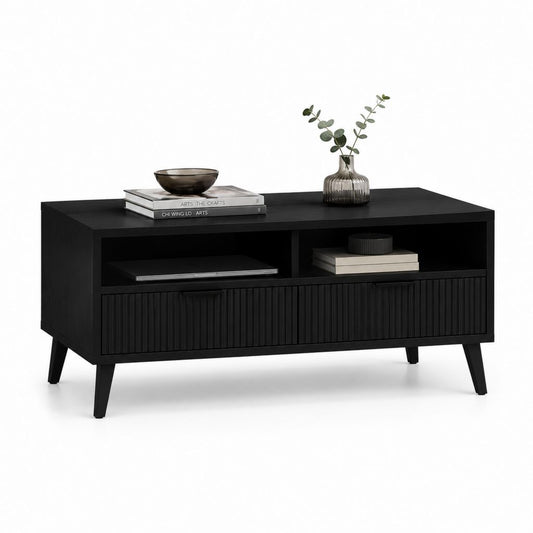 Table basse avec rangement noire en panneaux MDF rectangulaire 120 x 40 x 55 cm