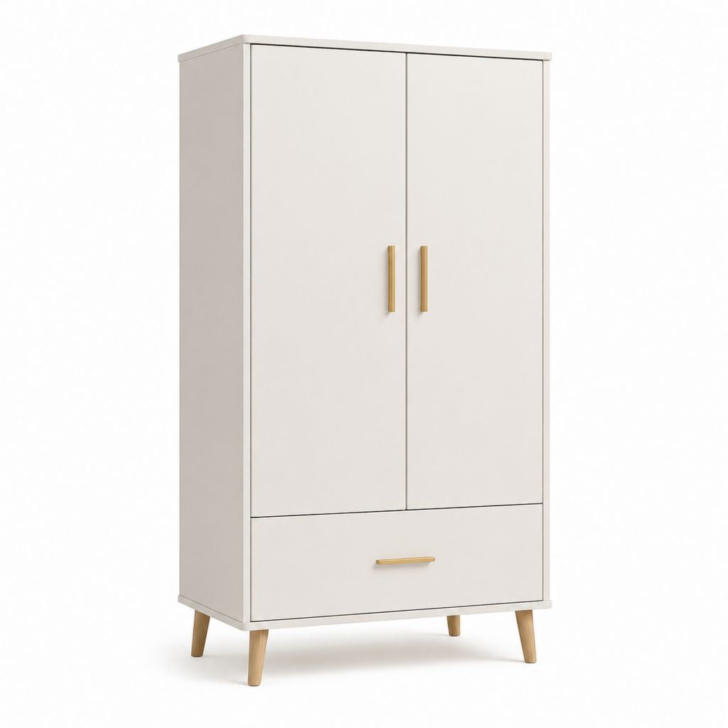 Armoire de chambre blanche en panneaux de particules 80 x 50 x 180 cm avec 2 portes et tiroir