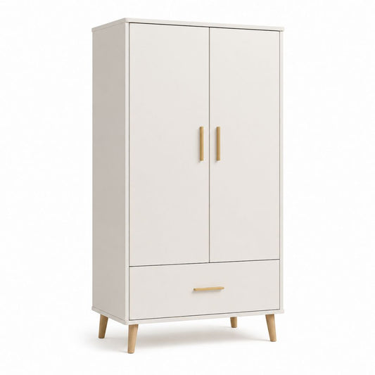 Armoire de chambre blanche en panneaux de particules 80 x 50 x 180 cm avec 2 portes et tiroir