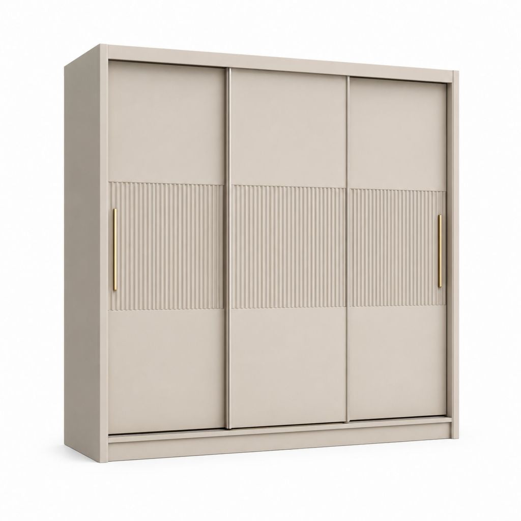 Armoire à portes coulissantes beige en panneaux de particules 180 x 60 x 200 cm