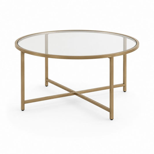 Table basse ronde dorée en acier et verre trempé 80 x 80 x 45 cm