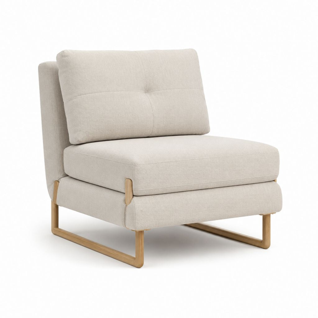 Fauteuil de salon beige en polyester avec piètement en bois massif 75 x 88 x 88 cm