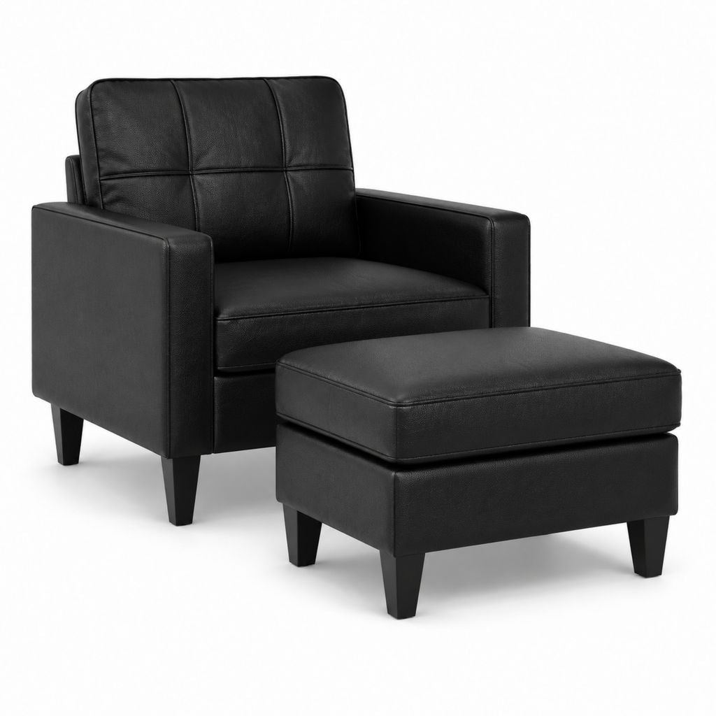 Fauteuil club avec repose-pieds noir en cuir synthétique PU 78 x 83 x 88 cm
