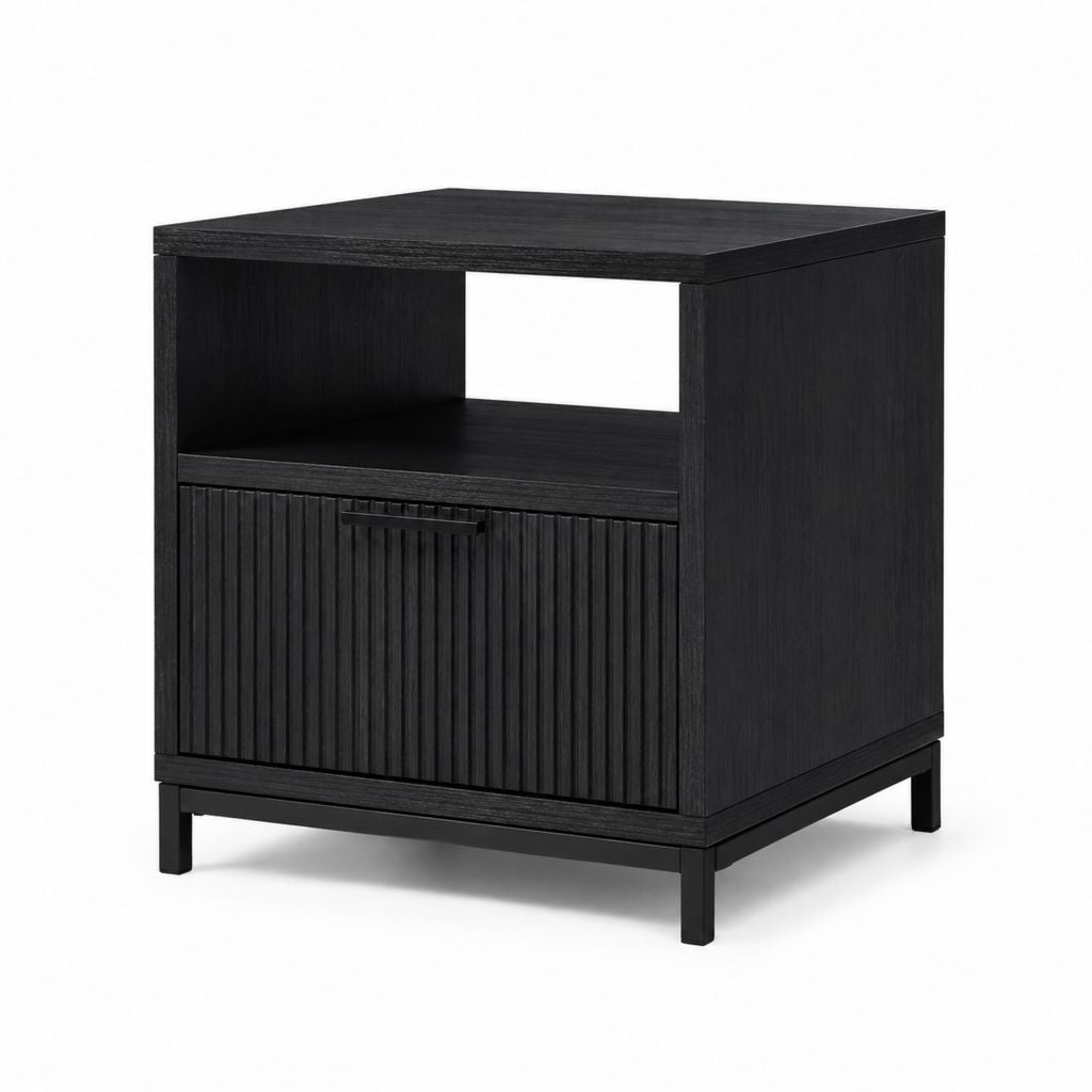 Table d'appoint avec rangement noire en panneaux MDF rectangulaire 45 x 40 x 55 cm