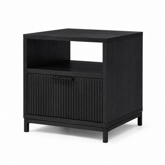 Table d'appoint avec rangement noire en panneaux MDF rectangulaire 45 x 40 x 55 cm