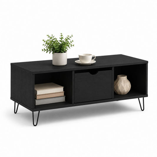 Meuble TV bas noir en panneaux MDF rectangulaire avec tiroir 120 x 40 x 50 cm