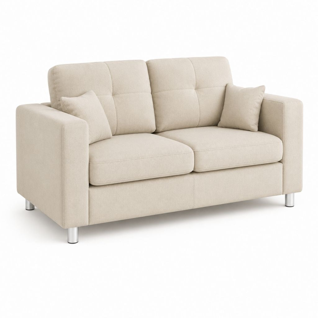 Canapé droit 2 places beige en polyester avec pieds en aluminium 160 x 88 x 86 cm
