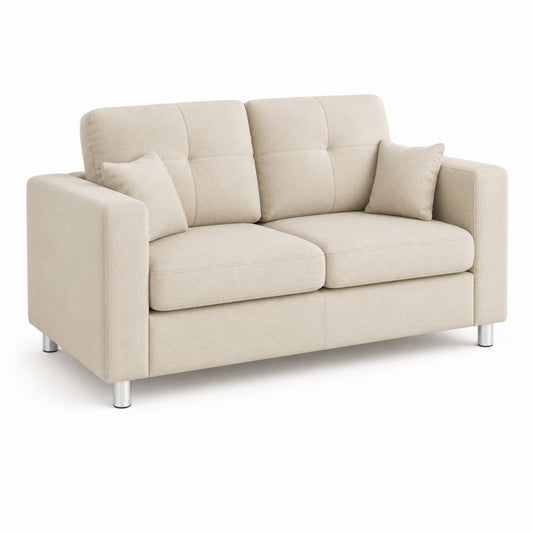 Canapé droit 2 places beige en polyester avec pieds en aluminium 160 x 88 x 86 cm