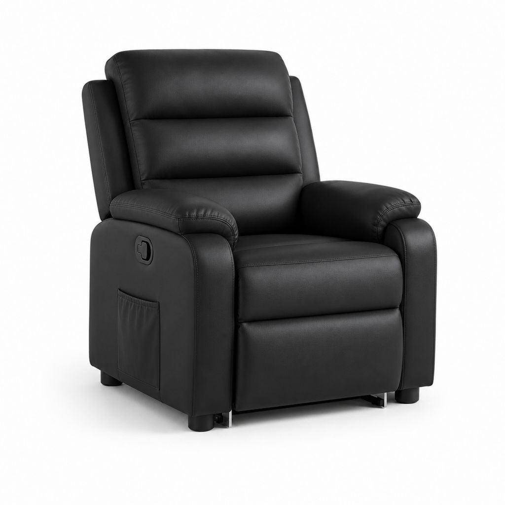 Fauteuil relax inclinable manuel noir en cuir synthétique PU 88 x 92 x 102 cm