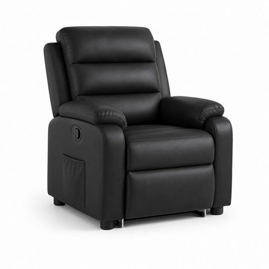 Fauteuil relax inclinable manuel noir en cuir synthétique PU 88 x 92 x 102 cm