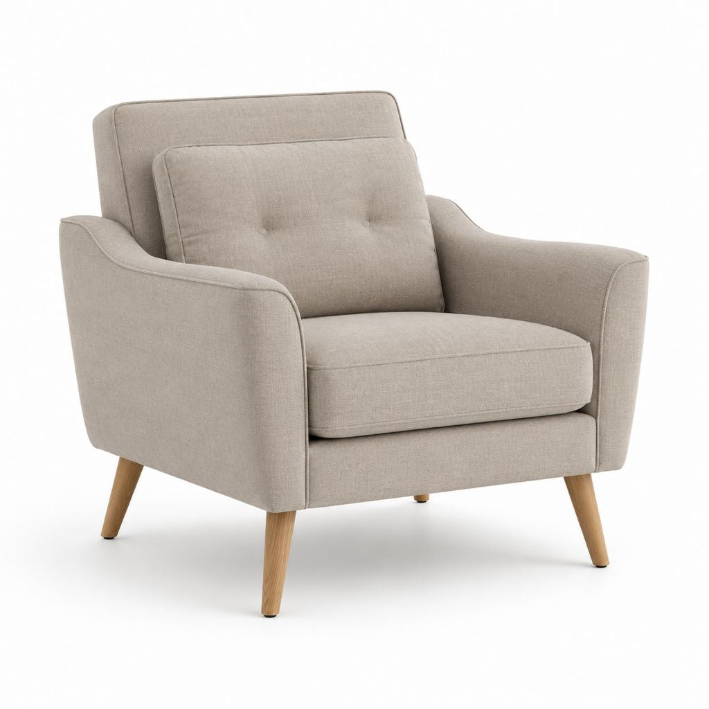 Fauteuil de salon beige en polyester avec pieds en bois massif 80 x 84 x 92 cm