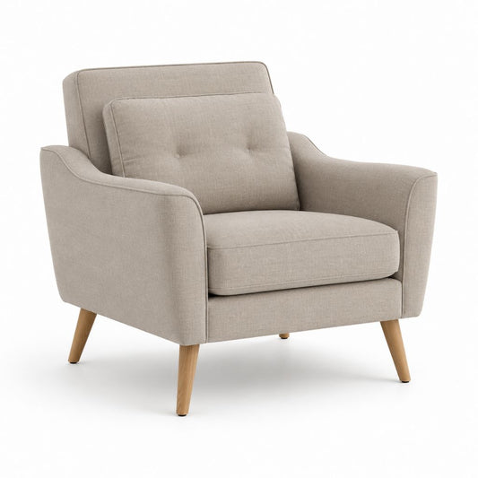 Fauteuil de salon beige en polyester avec pieds en bois massif 80 x 84 x 92 cm