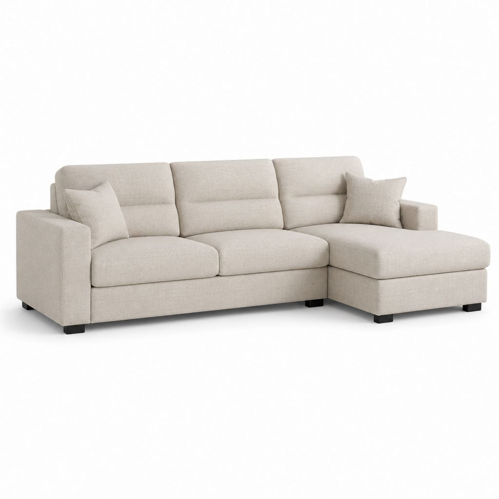 Canapé d'angle 3 places avec méridienne à droite beige en polyester 260 x 160 x 85 cm