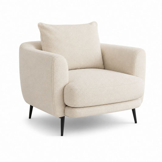 Fauteuil de salon arrondi beige en polyester bouclé avec pieds en acier 82 x 82 x 82 cm