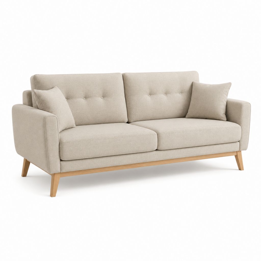 Canapé 2 places beige en polyester avec pieds en bois massif 180 x 85 x 82 cm