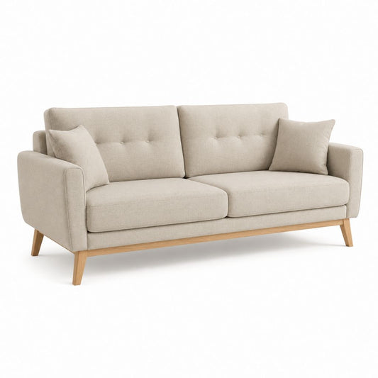 Canapé 2 places beige en polyester avec pieds en bois massif 180 x 85 x 82 cm